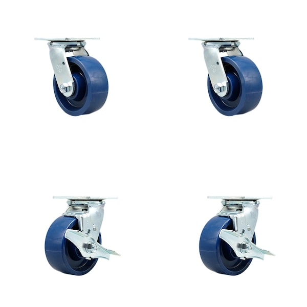 Service Caster 5 Inch Solid Polyurethane Swivel Caster Set with Roller Bearing 2 Brake SCC SCC-30CS520-SPUR-2-TLB-2 - main